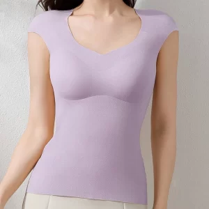 Women's Warm Shoulder-Padded Autumn Underwear Invisible Vest with Chest Pad Inner Base Layer for Thermal Comfort